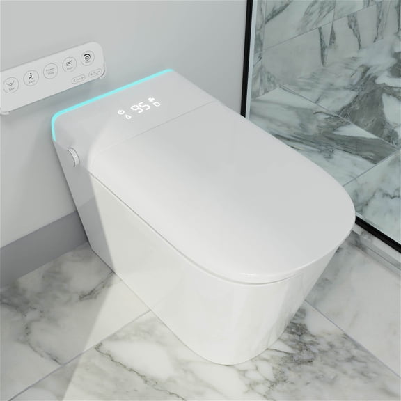 GT Modern Smart Toilet with Built-in Water Tank, Auto Flushing, LED Light, Remote Control, Adjustable Seat Temp, Flush Remote Control, White