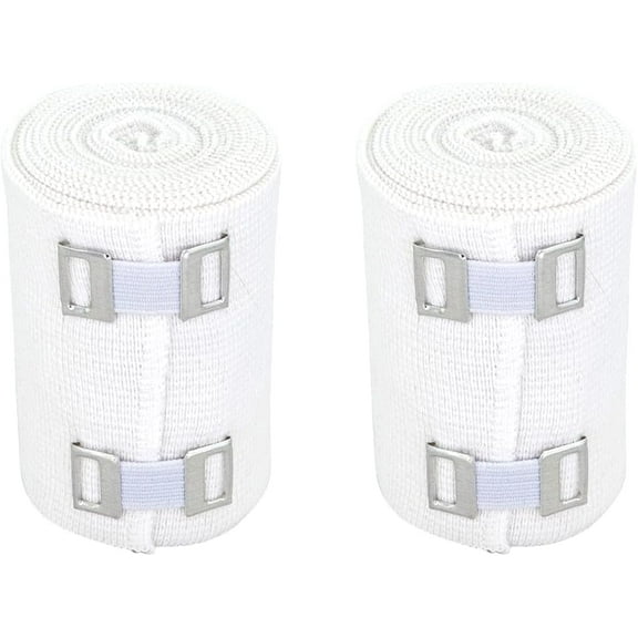 Premium Elastic Bandage Wrap (3" Wide, 2 Pack) - Made of USA Grown Soft Woven Cotton - Metal Clip Fasteners - GT Latex Free Hypoallergenic Compression Roll for Sprains & Injuries (White)