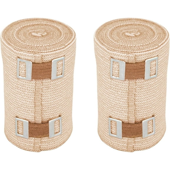 Premium Elastic Bandage Wrap (3" Wide, 2 Pack) - Made of USA Grown Soft Woven Cotton - Metal Clip Fasteners - GT Latex Free Roll for Sprains & Injuries (Beige)