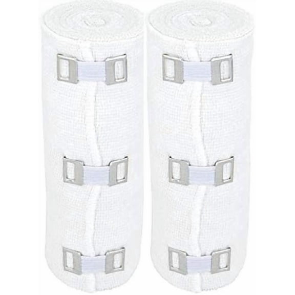 Premium Elastic Bandage Wrap (6" Wide, 2 Pack) - Made of USA Grown Soft Woven Cotton - Metal Clip Fasteners - GT Latex Free Hypoallergenic Compression Roll for Sprains & Injuries (White)