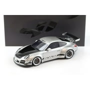 2024 Porsche 911 RWB Abu Silver Metallic with Black Hood 1/18 Model Car by GT Spirit