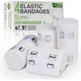 thumbnail image 1 of Premium Elastic Bandage Wraps (Set of Two 4 inch & Two 3 inch Wraps) - Made of Grown Soft Woven Cotton - Metal Clip Fasteners - GT Latex Free Roll for Sprains & Injuries (White), 1 of 8
