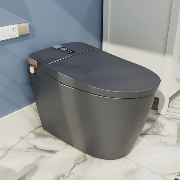 GT Tankless Elongated Smart Bidet Toilet with Heated Seat, Drying, Night Light, Gray