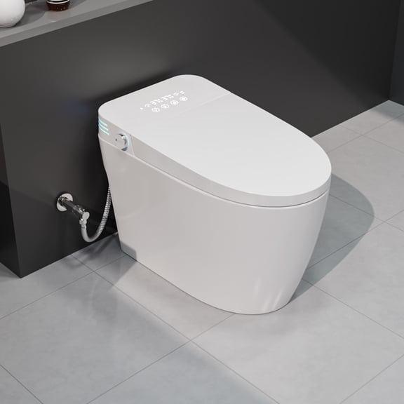 GT Tankless Smart Toilet With Bidet Built In, One-piece Bidet Toilet Seat, Auto Flush, Auto Open/Close, Heated Seat, Warm Water and Dry, Adjustable Temp, Remote Control Side Know
