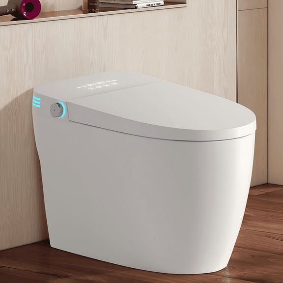 GT Tankless Smart Toilet With Bidet Built In, One-piece Bidet Toilet Seat, Auto Flush, Heated Seat, Warm Water and Dry, Adjustable Temp, Remote Control Side Know
