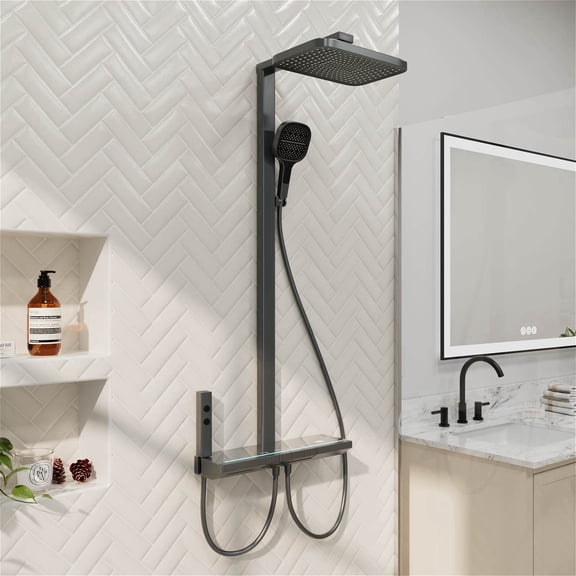 GT Thermostatic Shower System with Piano Key Digital Display, 12" Rainfall Shower Faucet with Hand Shower, Ambient Lights, Tub Spout, Bidet Sprayer