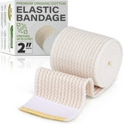 GT USA Cotton Elastic Bandage Wrap (2" Wide, 1 Pack) | Hook & Loop Fasteners at Both Ends | Latex Free | Hypoallergenic Compression Roll for Sprains & Injuries
