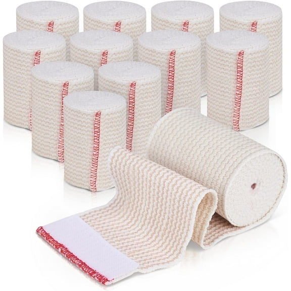 GT USA Cotton Elastic Bandage Wrap (3" Wide, 12 Pack) | Hook & Loop Fasteners at Both Ends | Latex Free | Hypoallergenic Compression Roll for Sprains & Injuries