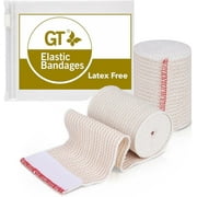 GT USA Cotton Elastic Bandage Wrap (3" Wide, 2 Pack) | Hook & Loop Fasteners at Both Ends | Latex Free | Hypoallergenic Compression Roll for Sprains & Injuries