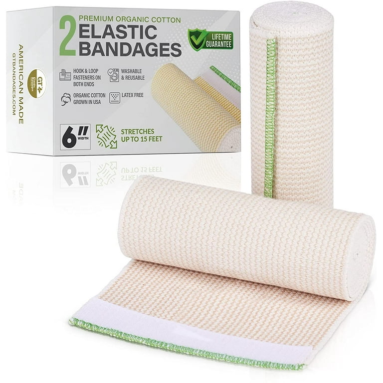 GT USA Organic Cotton Elastic Bandage Wrap (6 Wide, 2 Pack), Hook & Loop  Fasteners at Both Ends, Latex Free