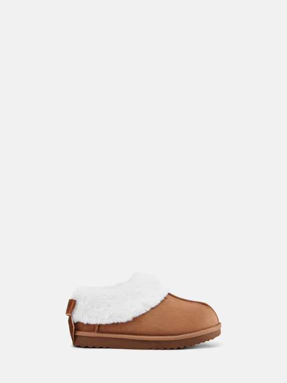 Baby, Toddler, Little and Big Girls Faux Fur Trim Slippers