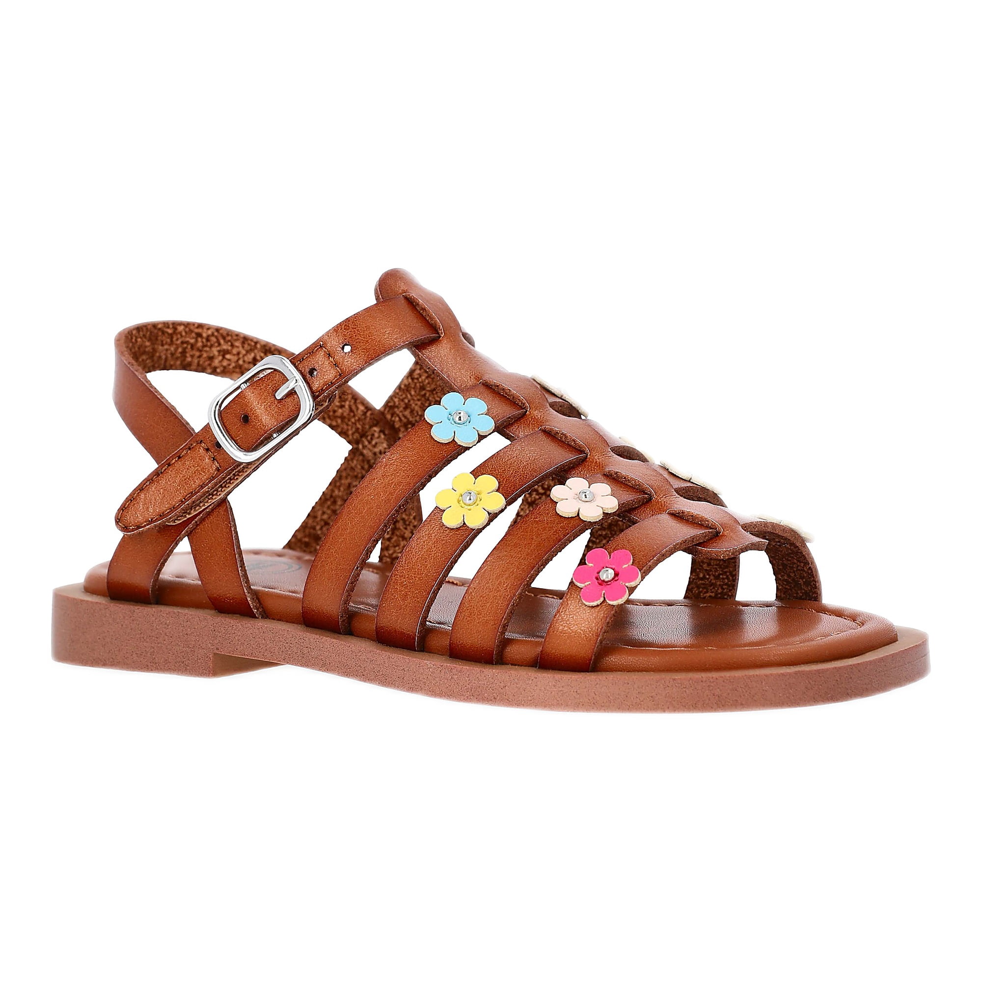 Wonder Nation Toddler Girls Floral Faux Leather Fisherman Sandals