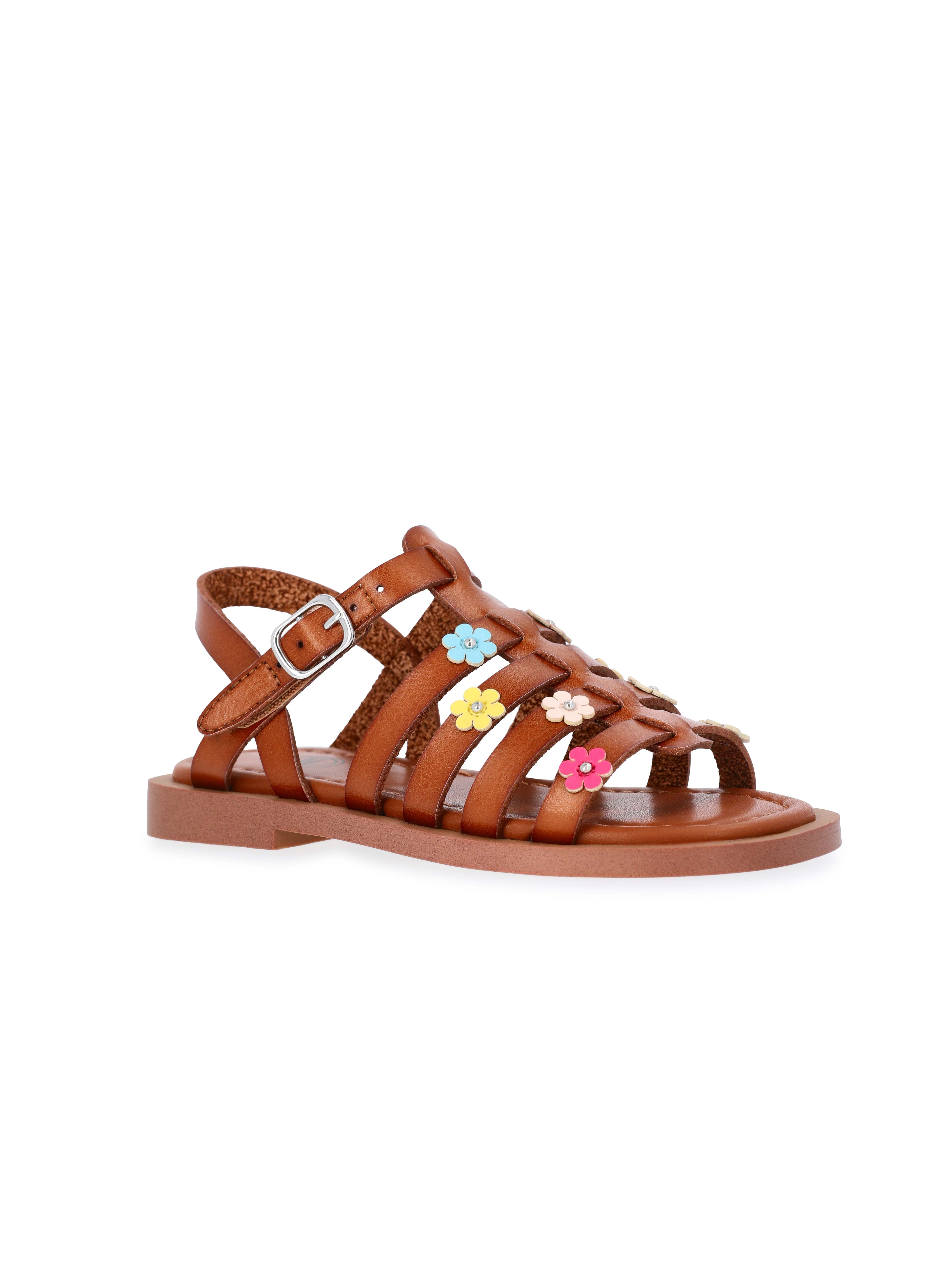 Wonder Nation Toddler Girls Floral Faux Leather Fisherman Sandals