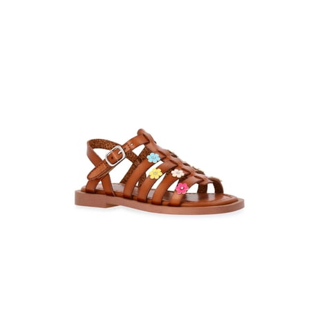Wonder Nation Toddler Girls Floral Faux Leather Fisherman Sandals