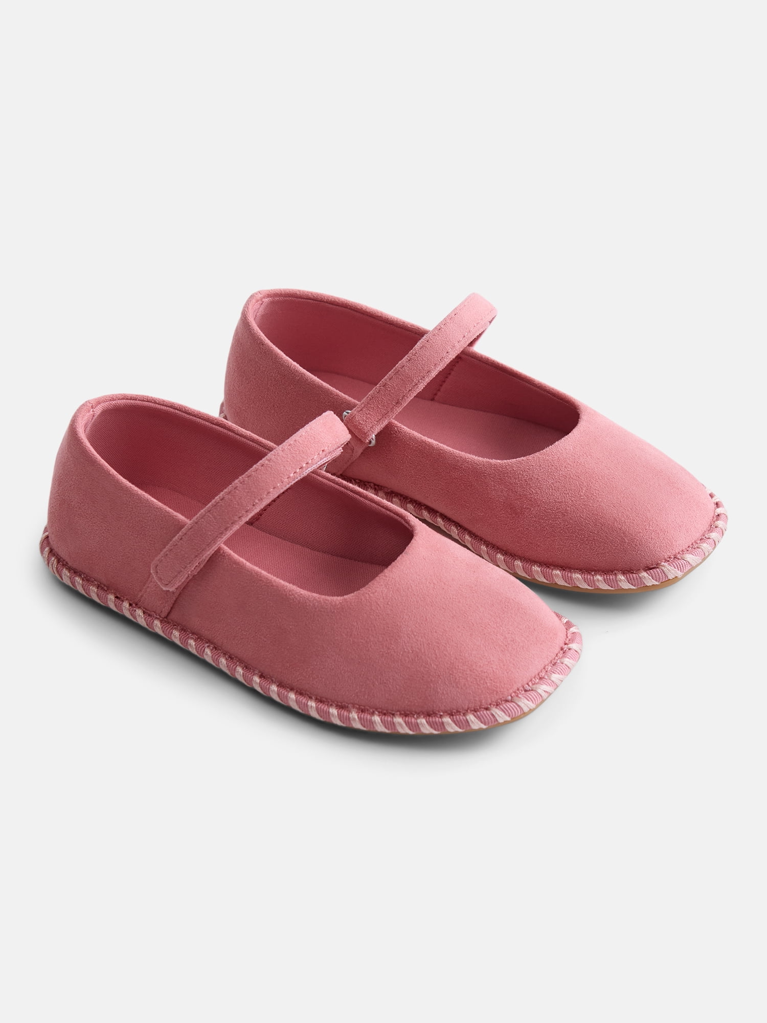 Wonder Nation Toddler Girls Faux Suede Whipstitch Ballet Shoes