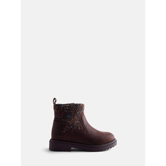 Wonder Nation Toddler Girls Sweater Knit Faux Leather Boots