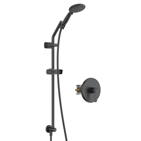 GT Wall Mount Bathroom Shower Faucet, Fixed Wall Bar Height Adjustment Handheld Faucet, Trim Kit with Rough-in Valve, Matte Black