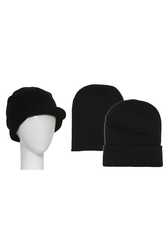 GT Winter Kit - Cuffed Beanie Visor + Long & Short Beanie - Black
