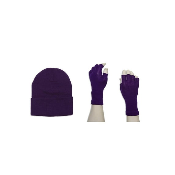 GT Winter Kit - Long Beanie + Fingerless Gloves - Purple