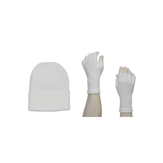 GT Winter Kit - Long Beanie + Fingerless Gloves - White