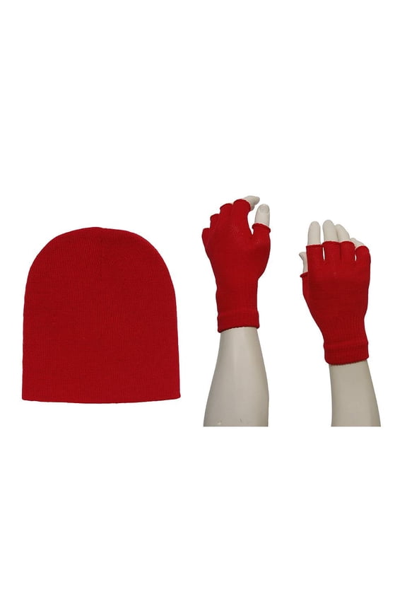 GT Winter Kit - Short Beanie + Fingerless Gloves - Red