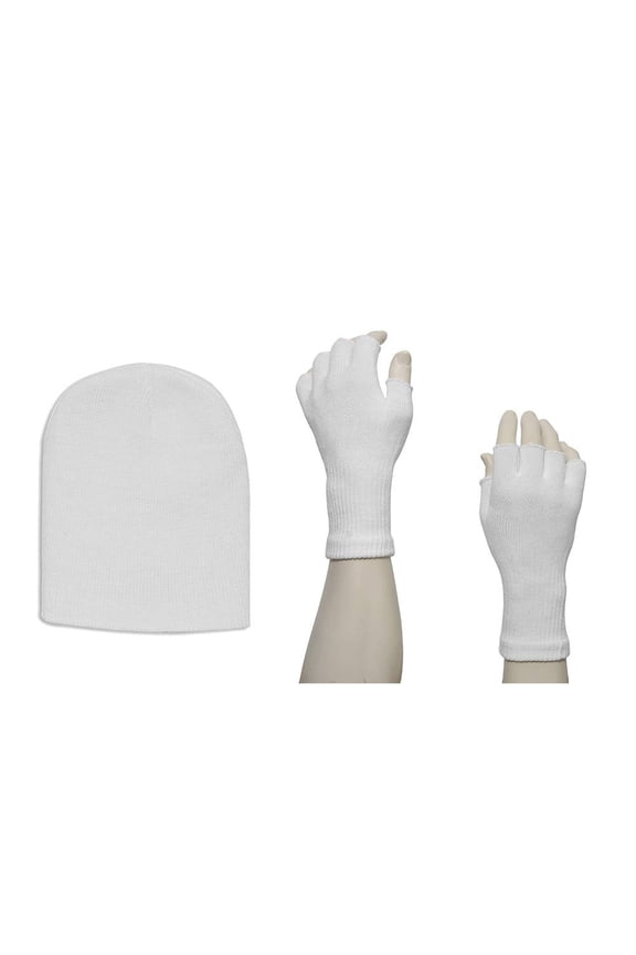 GT Winter Kit - Short Beanie + Fingerless Gloves - White