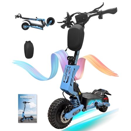 GT08 Electric Scooter for Adults, 60V27AH,Dual Motor Commuter with 40 Miles Range, Dual Brake System, Shock Absorption, 11" Vacuum Off-Road Tires, Folding E-Scooter Detachable Seat
