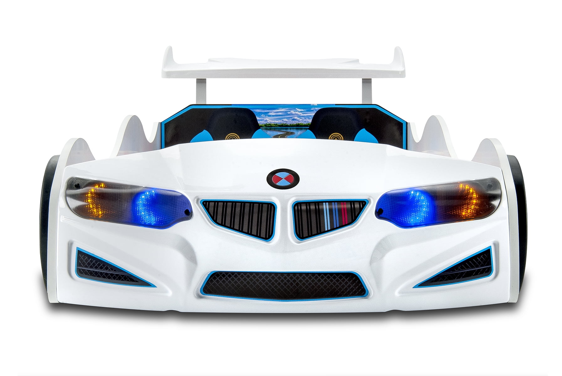 GT1 Twin Race Car Bed with LED Lights & Sounds, Kids' Bedroom Furniture, Car Themed Bed for Boys Room