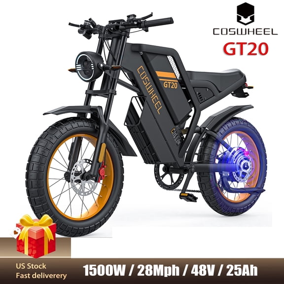 GT20 1500W Motor Electric Dirt Bike for Adults,31Mph Top Speed 48V 25Ah Removable Battery,83–93 Mile Range,Shimano 7-Speed, 20" x 4.0" Fat Tire Off-Road Electric Mountain Bike