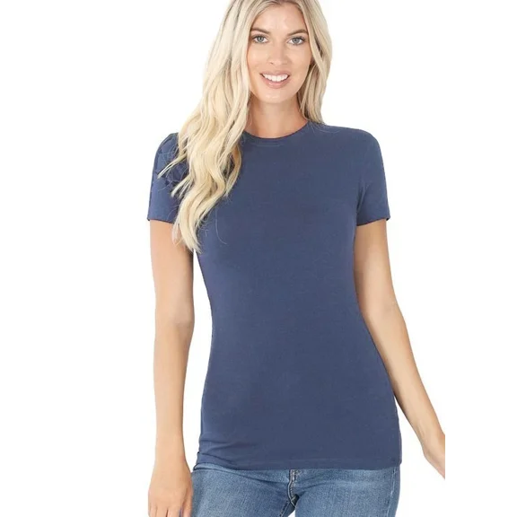 GT3008 Zenana Outfitters Short Sleeve T Shirt Basic Plain Solid Top Crew Neck Cotton/Spandex