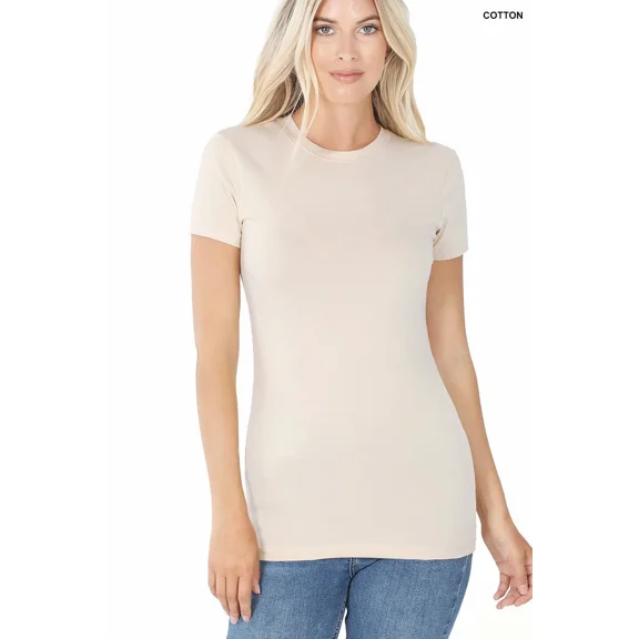 GT3008 Zenana Outfitters Short Sleeve T Shirt Basic Plain Solid Top Crew Neck Cotton/Spandex