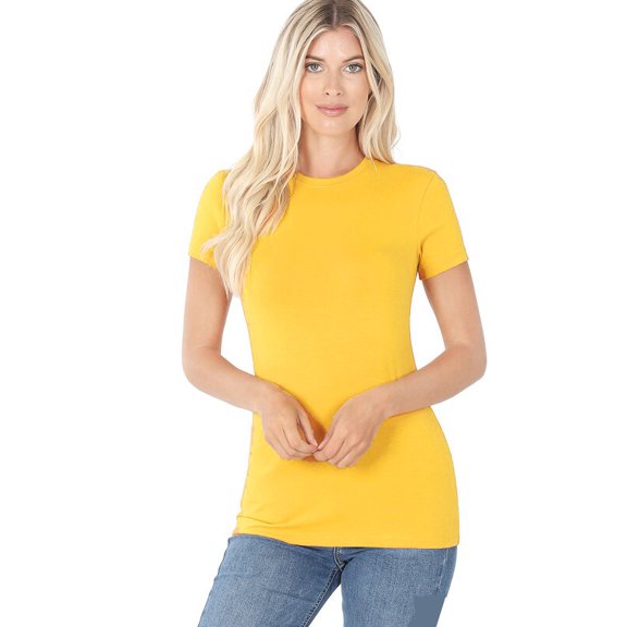 GT3008 Zenana Outfitters Short Sleeve T Shirt Basic Plain Solid Top Crew Neck Cotton/Spandex