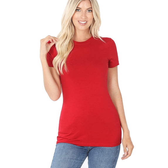 GT3008 Zenana Outfitters Short Sleeve T Shirt Basic Plain Solid Top Crew Neck Cotton/Spandex