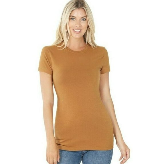 GT3008 Zenana Outfitters Short Sleeve T Shirt Basic Plain Solid Top Crew Neck Cotton/Spandex