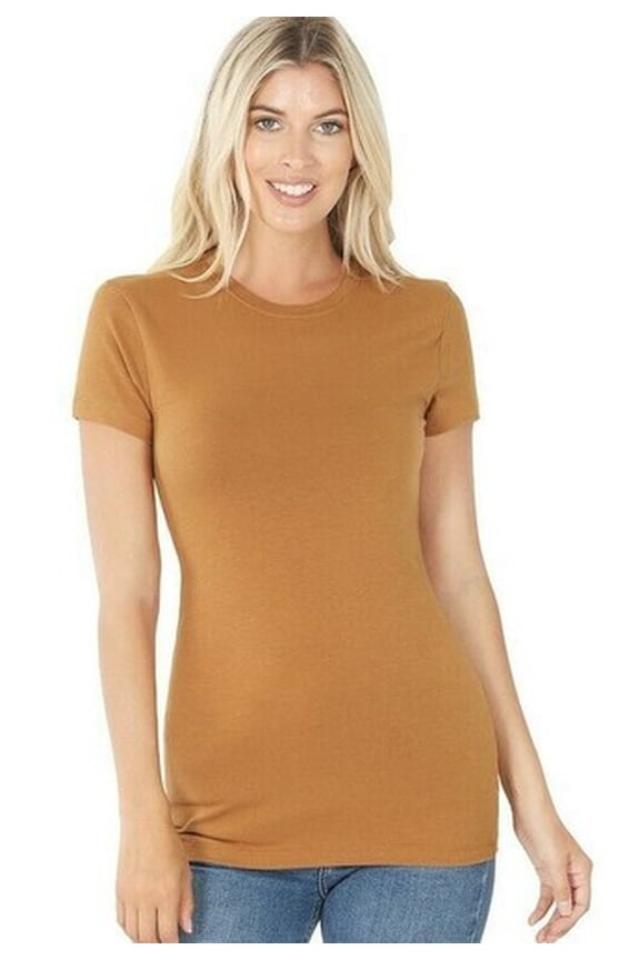 GT3008 Zenana Outfitters Short Sleeve T Shirt Basic Plain Solid Top Crew Neck Cotton/Spandex