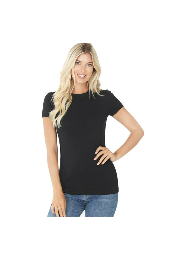 GT3008 Zenana Outfitters Short Sleeve T Shirt Basic Plain Solid Top Crew Neck Cotton/Spandex