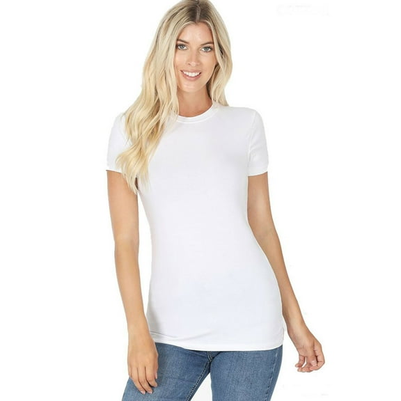 GT3008 Zenana Outfitters Short Sleeve T Shirt Basic Plain Solid Top Crew Neck Cotton/Spandex