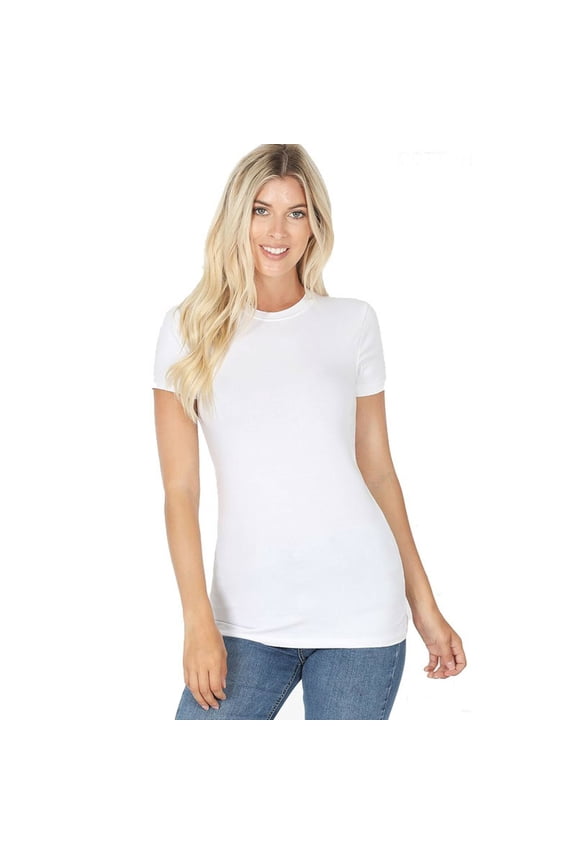GT3008 Zenana Outfitters Short Sleeve T Shirt Basic Plain Solid Top Crew Neck Cotton/Spandex