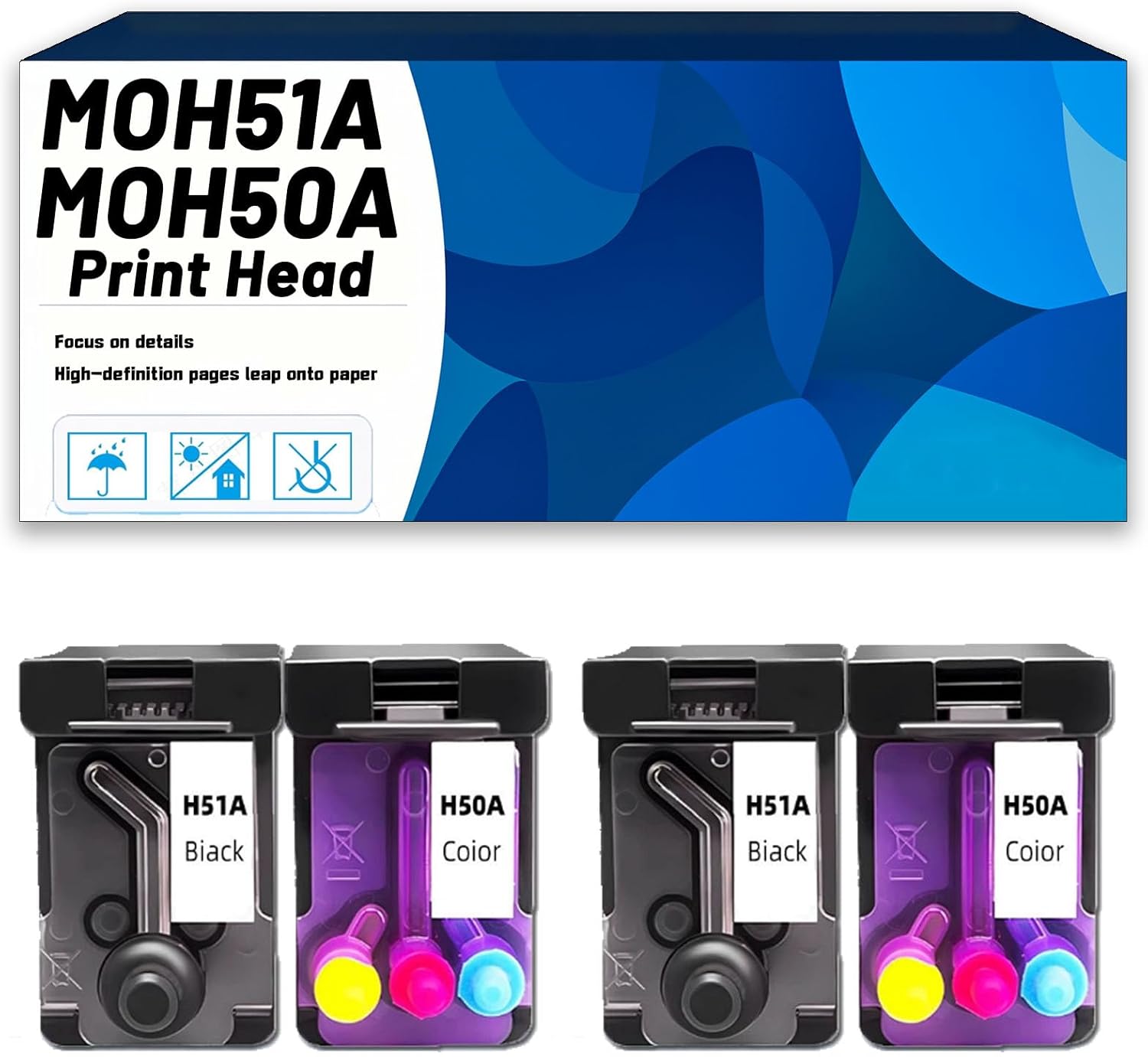 GT50 GT51 MOH51A MOH50A Print Head Combo Pack, Compatible for HP GT5810 ...