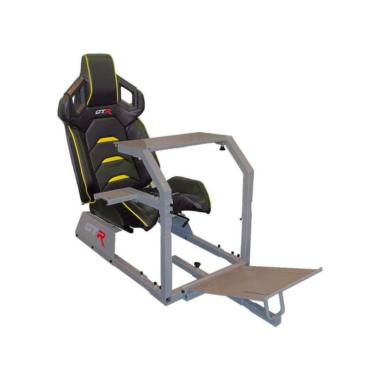 GTAF Model Racing Simulator Cockpit Silver Frame with Black Yellow Pista Adjustable Leatherette Racing Seat Single Triple Standard Monitor Stand Walmart