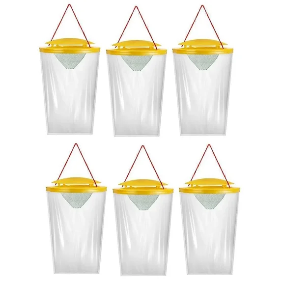 GTB 6 Pack Fly Traps Outdoor, Disposable Hanging Flies Trap Fly Trap Bag Catcher for Outside Farms, Chicken Coops, Stables