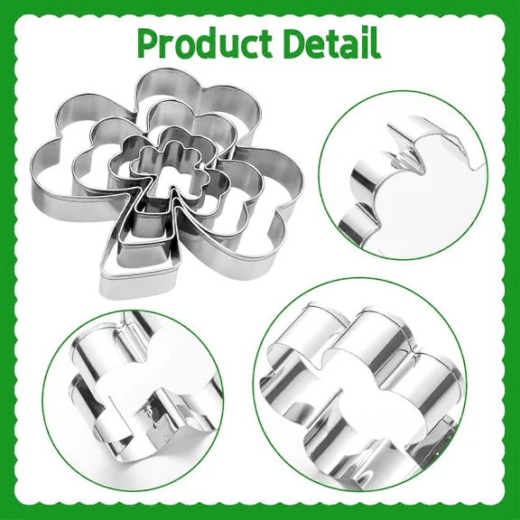 GTB Clover Cookie Cutter Set(4 pcs) Shamrock Cookie Cutter St. Patrick's Day Spring Party Decorations Irish Shamrock Shape Cookie Cutters for Baking (Stai