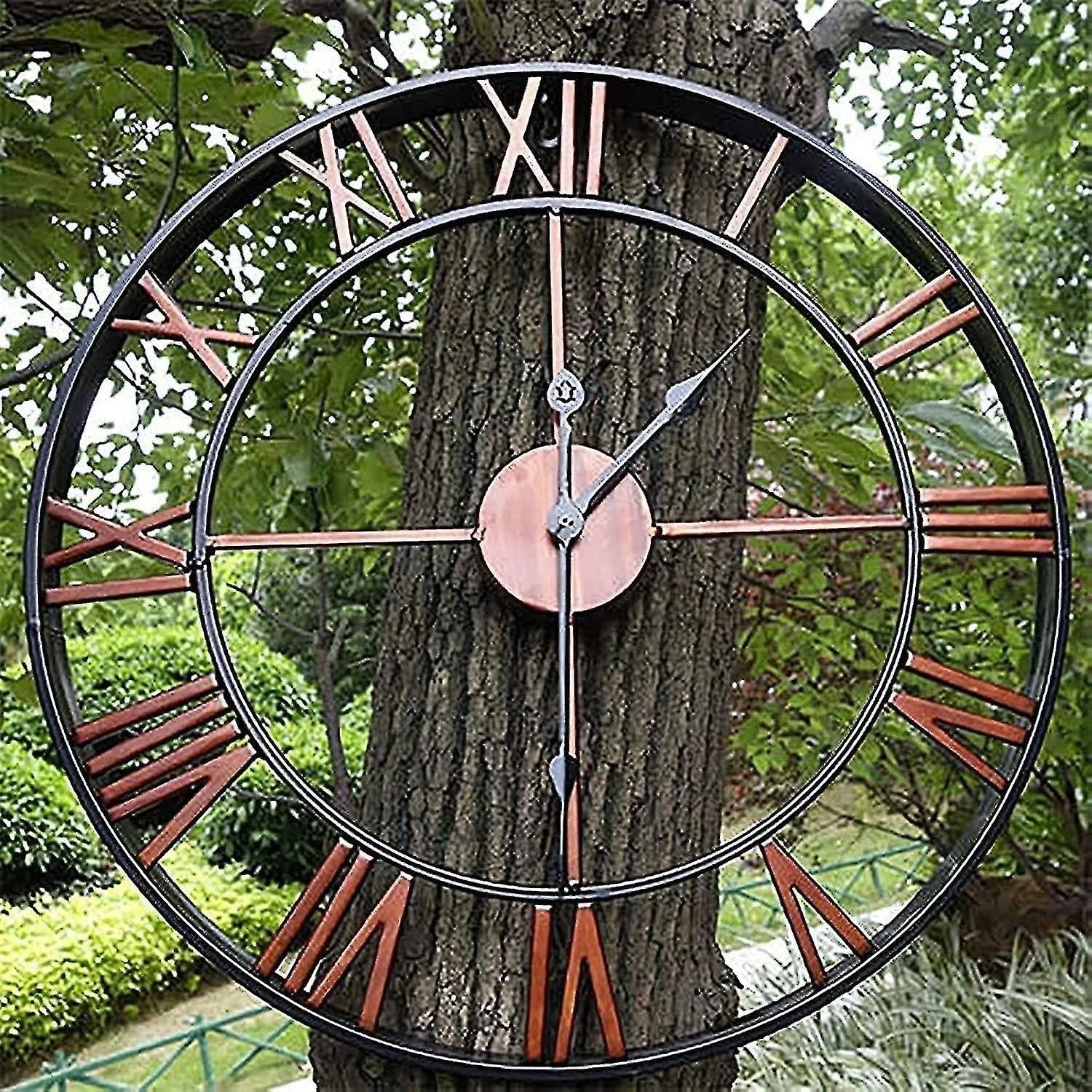 GTB Garden Clock Outdoor Garden Wall Clock Large Roman Numeral Garden Clock Outdoor Iron Clock Outdoor Clock,40cm/16inch
