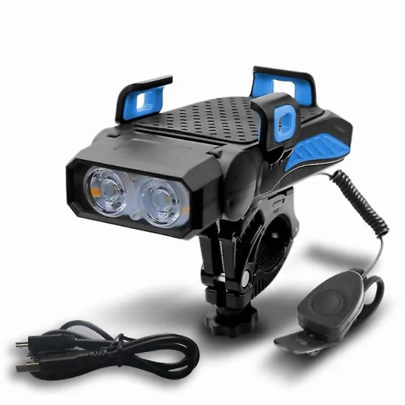GTB Multi-Function 4 in 1 Bicycle Light Flashlight Bike Horn Alarm Bell Phone Holder