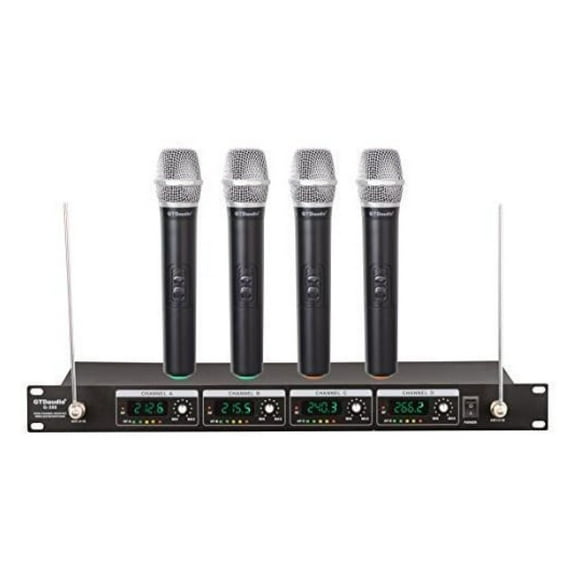 GTD Audio Wireless Microphone System - 4 Handheld Mics, 300ft Range, VHF, Fixed Frequency - G-380 for Church, Karaoke, Professional Performance