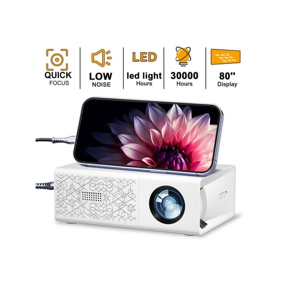 GTEQY GTEQY Micro Projector, Video Projector, Office Projector, Fast Focus, Up To 30000 Hours, Portable Projector, Home Bedroom Projector, Compatible With TV Stick, Computer, Cell Phone