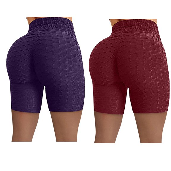 GTEYOIJN 2 Pcs Relaxed Style Pants Womens Workout Sets Ribbed Crop Tops and Seamless No Pinch Waistband Shorts Fitness Hip Running High Biker Wrinkled Women Yoga Waist Pants Stretch Yoga Pants