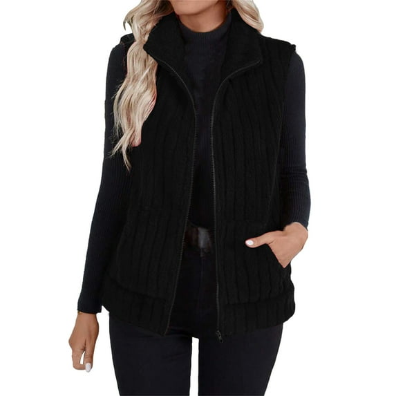 GTEYOIJN Black Heated Vest Women's Plush Outerwear Vests Casual and Versatile Women's Open Collar Zippered Waistcoats for Outerwear Mens Vests Outerwear
