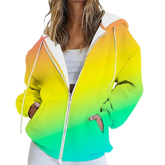 GTEYOIJN Black Hoodie Women Women's Fashion Casual Gradient Color Hooded Long Sleeve Hooded Sweatshirt with Drawstring Zipper