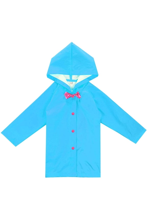 Blue Women's Scarves and Wraps S Hooded Button Down Long Jacket Bow Rainwear Lightweight Raincoat